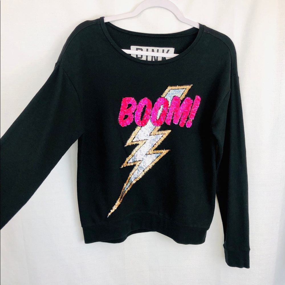 Victoria’s Secret PINK Bling Sequin BOOM Lightning Bolt Pullover S VGC